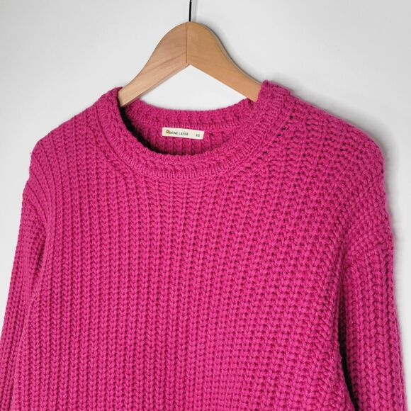 MARINE LAYER Pink Oversized Crewneck Chunky Knit Sweater Size XS Merino Wool - Picture 6 of 12